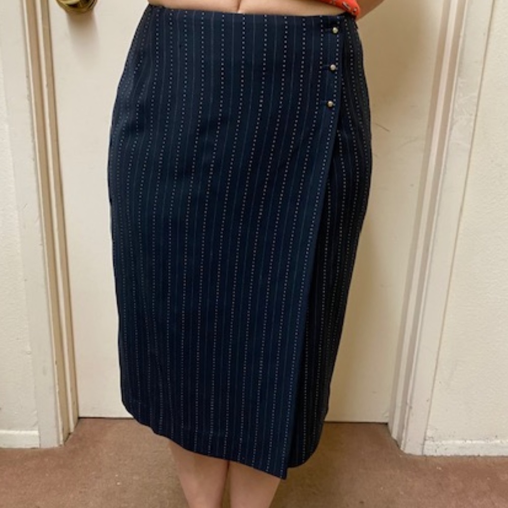 Escada Navy Pinstripe Skirt